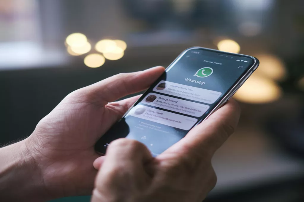 pessoa analisando o WhatsApp para saber como gerar link no WhatsApp para sua empresa